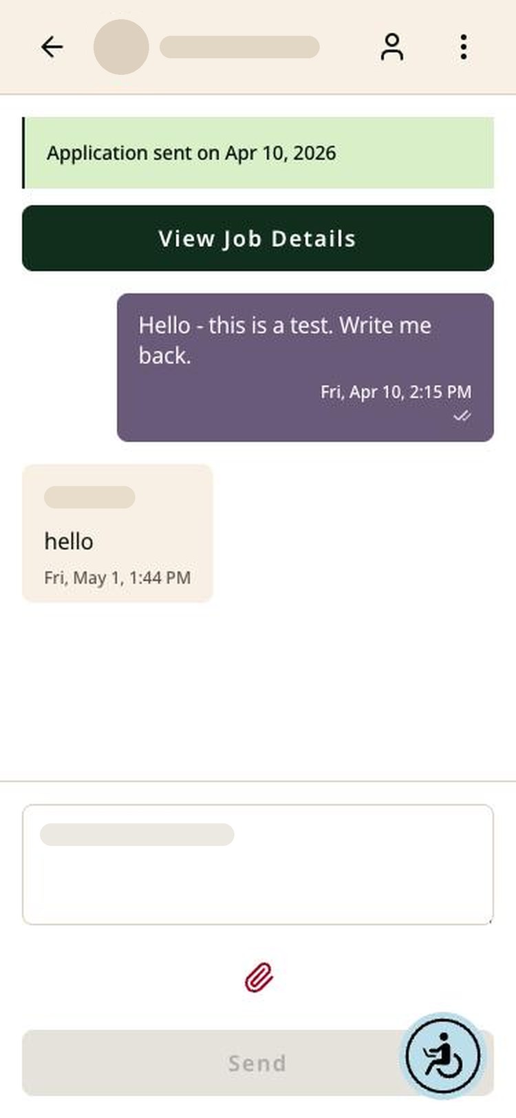 A message conversation with a reply box and a paperclip attachment icon below it