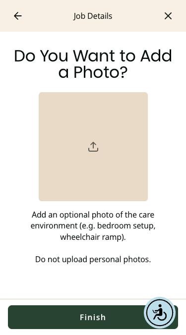 Do You Want to Add a Photo screen on a phone with an upload box and a Finish button