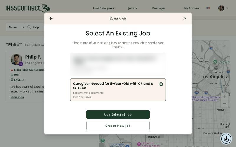 Select An Existing Job screen on a computer with the sample job selected